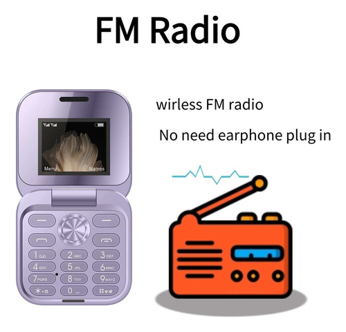 Teléfono Móvil Plegable 1.77'' Con Doble Ranura Tarjetas Sim Card,bluetooth, Reloj Despertador, Linterna Led, Facebook, Whatsapp
