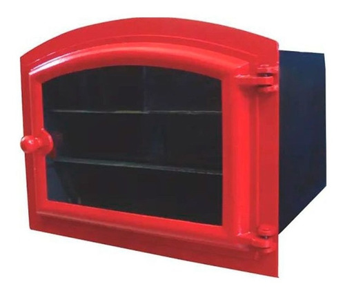 Forno Ferro Fundido Porta De Vidro Vermelho 48x35x30cm P