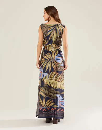 Vestido Zinzane Feminino Longo Estampado Loretta Azul Mari