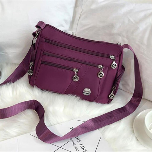 Bolsa Feminina Transversal Impermeavel 9 Bolsos Linda Cor Roxo