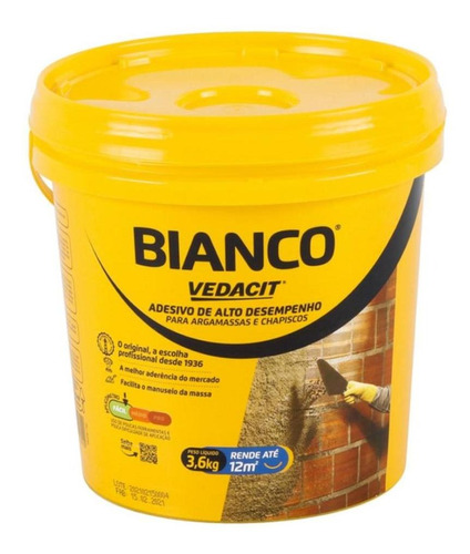 Adesivo Para Argamassa E Chapisco Vedacit Bianco 3,6kg Cor Branco