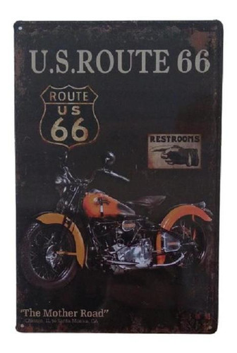 Cuadro Metálico Decorativo Vintage Diseño Moto Route 66.