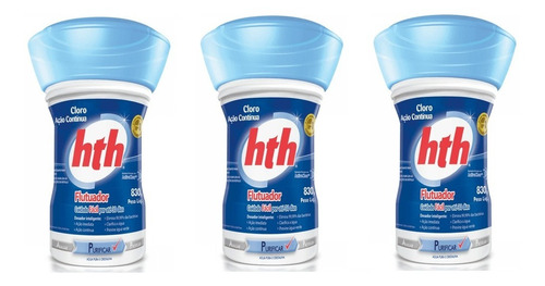 3 Unid Cloro Flutuador De Piscina Hth Ação Imediata 830g