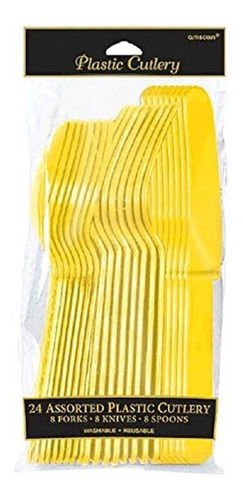 Cubiertos Mix Tenedor Cuchara Cuchillo Amarillo Kit P 24 Per