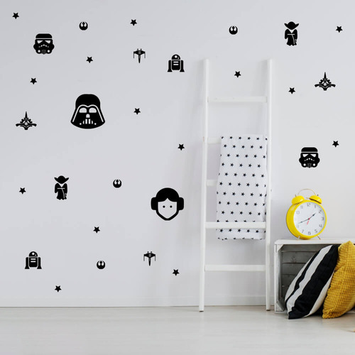 Kit De Adesivos Star Wars Decoração Geek Especial Para Fãs Cor Preto