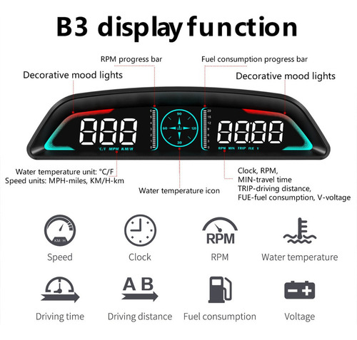 Obd2 Hud Velocímetro Temperatura Agua Pantalla Digital Auto