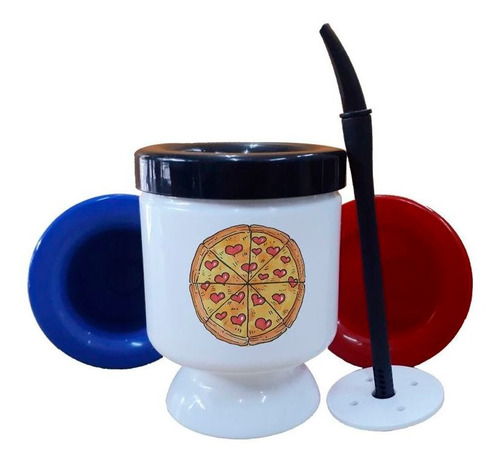 Mate Plastico Amor A La Pizza Condimento De Corazones