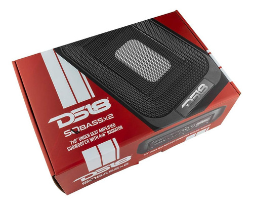 Subwoofer Amplificado Para Automóvil DS18 SQBASSx2 SQBASS Series 7X9 Pulgadas Con Radiador Pasivo de 4X6 Pulgadas 1200 Watts Máximo 230 Watts RMS 2 Ohms Diseño Debajo de Asiento Color Gris Oscuro