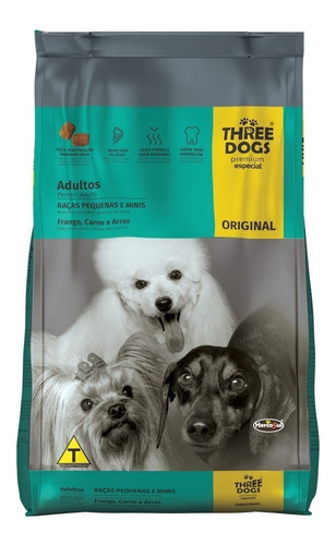 Ração Three Dogs Original Cão Adultos Pequenos E Mini 10,1kg