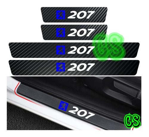 Sticker Adhesivo Cubre Zocalo Peugeot 207 Fibra Carbono