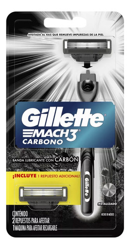 Máquina De Afeitar Reutilizable Gillette Mach3 Carbono 2 Un