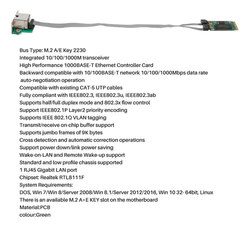Tarjeta De Red Pcie M.2 A+e A Rtl8111f Gigabit Ethernet