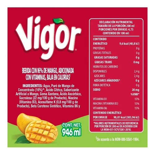 7 Pzas Bebida Vigor Mango 946 Ml
