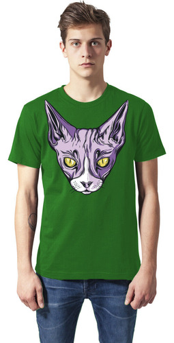 Camiseta Negra Gato Esfinge Púrpura | Gato Morado