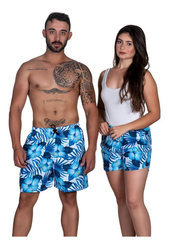 Bermudas Masculina Tactel + Short De Praia Feminino Conjunto