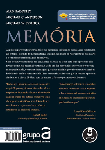 Memória, de Baddeley, Alan. Editorial Artmed Editora Ltda., capa mole em português, 2010