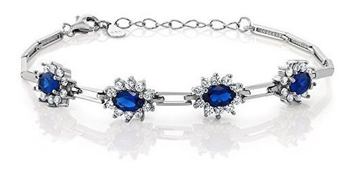 Pulsera Tenis Plata 925 Piedras Sintéticas Azul 2.36 Cttw