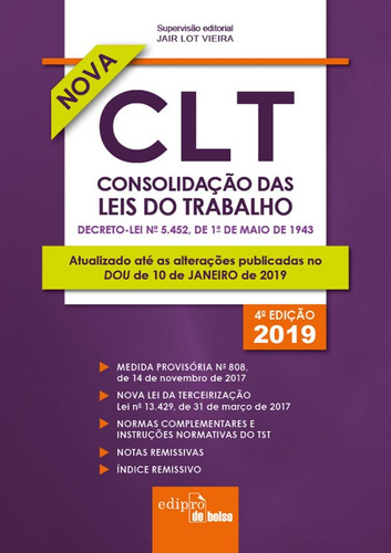 Livro Consolidação Das Leis Do Trabalho 2019 - Mini