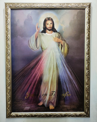 Señor De La Misericordia En Marco Plateado A 77 X 57 Cms