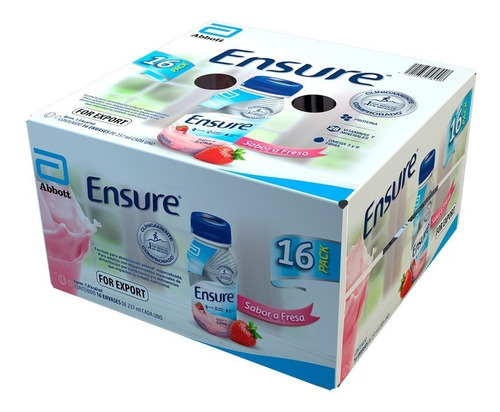 Suplemento Alimenticio Ensure 16 Pzs De 237ml Sabor Fresa