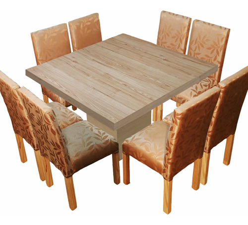 Juego Comedor Mesa Cuadrada Db 140x140 + 8 Sillas Chenille