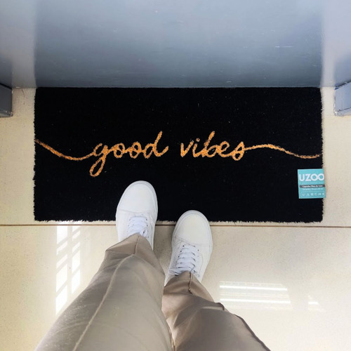 Capacho De Porta Fibra De Coco Slim Good Vibes 70X33cm - Uzoo