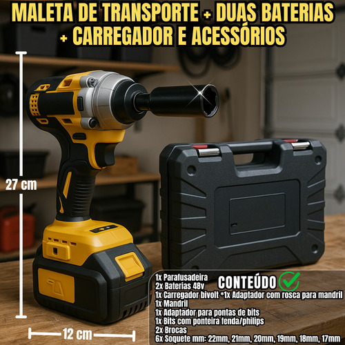 Chave De Impacto 48v Com Baterias De Lítio De Longa Duração