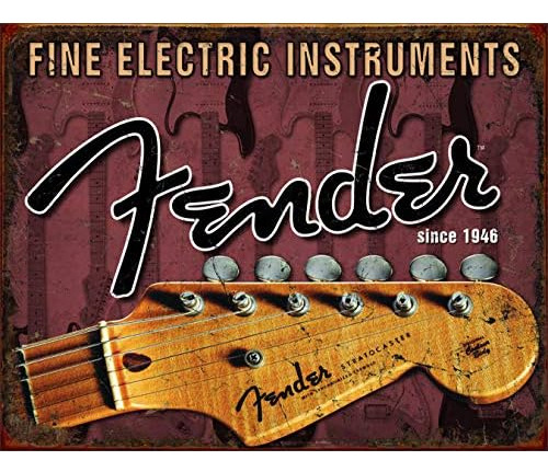 Fender - Headstock Tin Sign - Nostalgic Vintage Metal W...