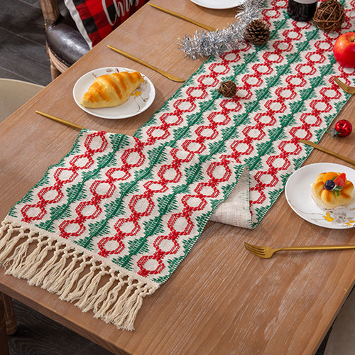 Bandera De Mesa De Decoración Navideña De Algodón Tejida En