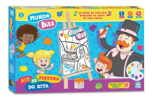 Conjunto Pintura Mundo Bita Com Tinta Guache Paleta Cavalete