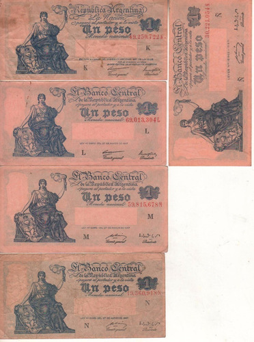 Lote De 5 Billetes De 1 Peso Bottero 1833/36/38; 1841 Y 1843