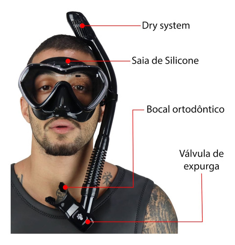 2 Kits De Mergulho Aquatic Dry Dive Motion - Preto E Branco