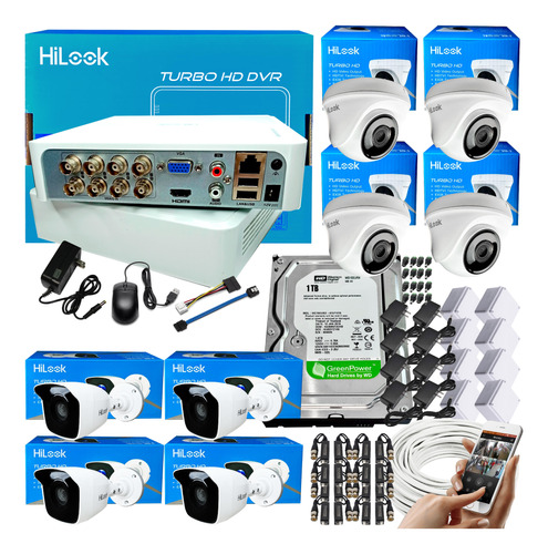 Kit Cctv Hikvision Hilook Dvr 8ch + 8 Camaras Seguridad + Dd