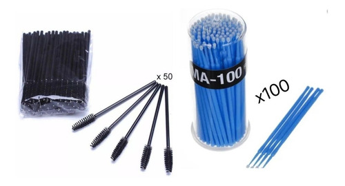 Kit Microhisopos X100 Y Cepillos X50 Para Extension Pestañas