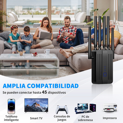 Pbcowasn®repetidor Wifi Amplificador Señal 1200mbps De Acceso 5g Wps Color Negro 6 Antenas 127v Router Repetidor Wifi Inalambrico