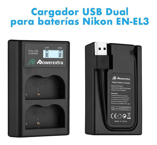 Cargador Usb Dual Para Baterias Nikon D80 D90 D300 En El3