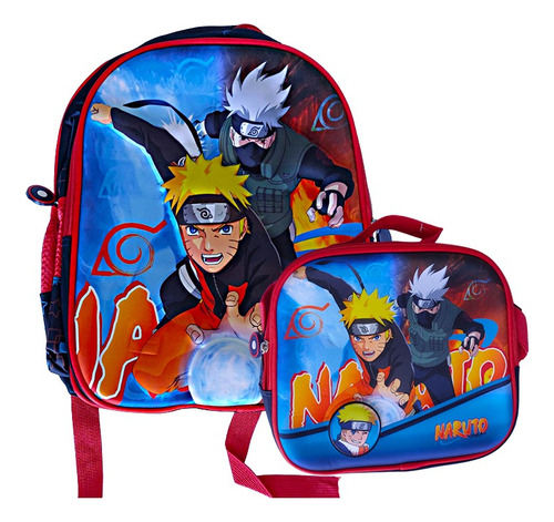 Kit X2 Maleta Morral Naruto Kakashi + Lonchera Pequeño Niño