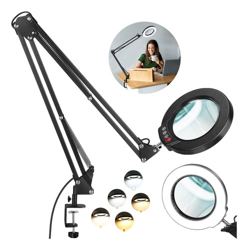 8x Gran Lupa Con Luz Y Soporte, Lámpara De Escritorio Led De