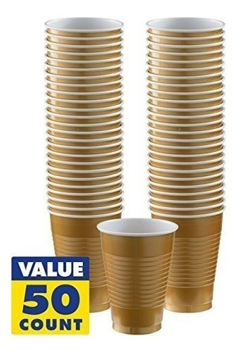 50 Vasos 16oz Oro Dorado Extra Grande Fiesta Desechables Big