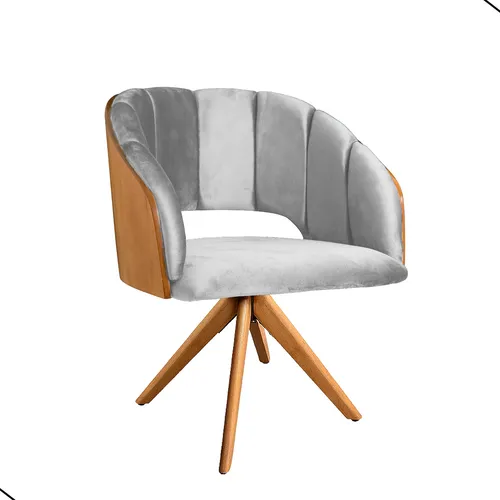 comprar Cadeira Poltrona Sala Jantar Nicole Pés Giratórios Madeira Cor Veludo Cinza Claro