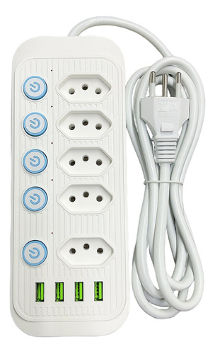 Régua Extensão 5 Tomadas E 4 Usb 4 Pd Led Bivolt 110v/220v