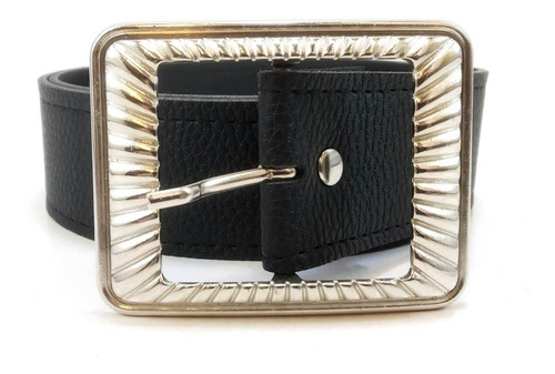 Imagen 4 de 9 de Cinturon Negro Mujer Eco Cuero Capreado Hebilla Niquel 39mm