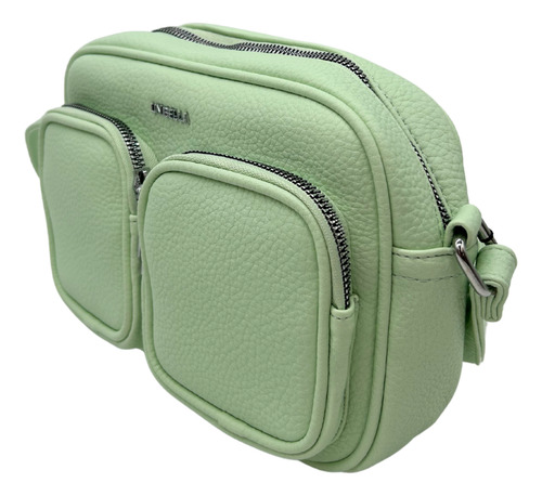 Crossbody Con Doble Compartimento Frontal Verde Lisa Níquel Verde