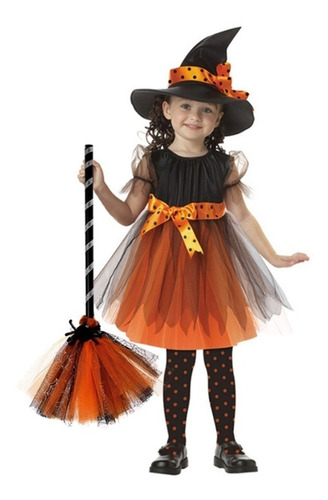 Imagem 1 de 10 de Fantasia Infantil E Chapéu Bruxinha Halloween Dia Das Bruxas