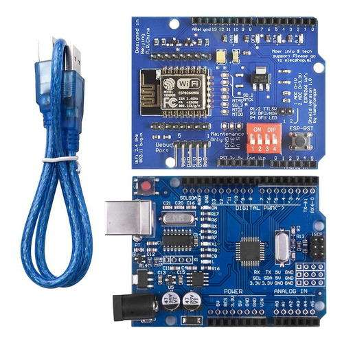 Uno R3 Smd Compatible Con Ide Arduino + Shield Wifi Esp8266