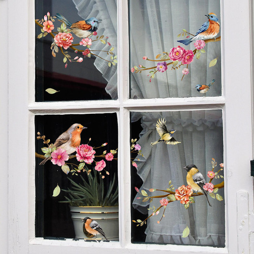 Calcomanía De Ventana Con Diseño De Pájaros, Extraíble,