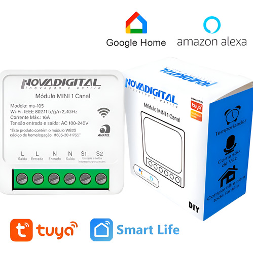 Módulo Automação Residencial Wi-fi 1 Canal | Smart Life Tuya