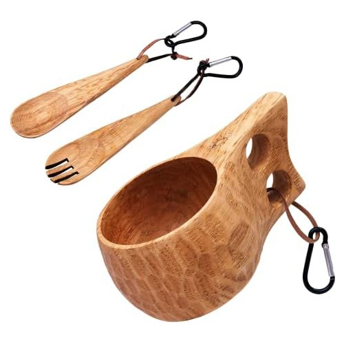 Taza De Madera Kuksa Hecha Mano Gcs Tenedor Y Cuchara, ...