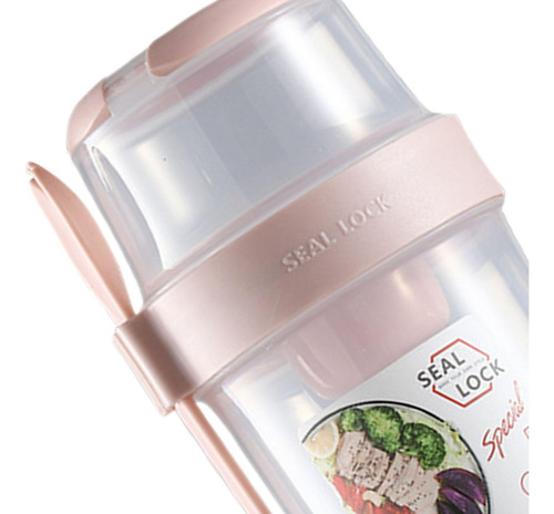 Taza De Ensalada De Almuerzo Con Tapa Y Tenedor, Taza Rosa