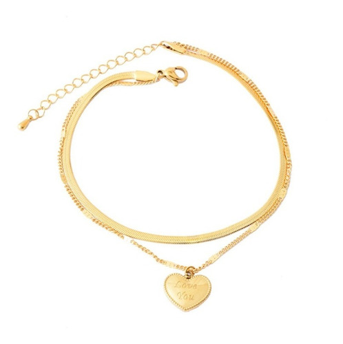 Tobillera Te Amo Corazón Dorado Amor Love En Oro Laminado